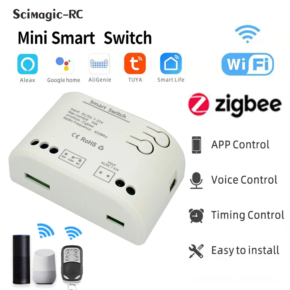 Zigbee 3.0 Tuya 1 Channe Smart Relay Module Smart Life Switch Controller 12V 24V 220V 230V Dry Contact NO NC COM Inching Timer