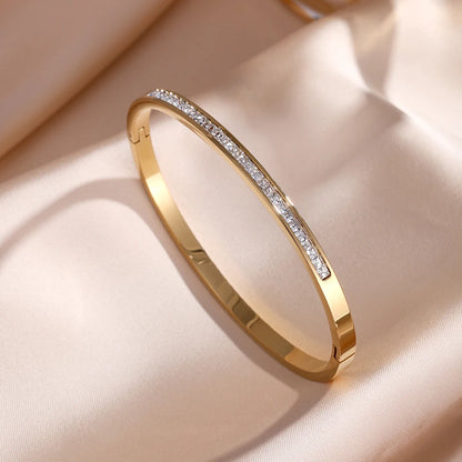 5pcs/Set Minimalist Elegant Luxury Sparkling Bangle Bracelets High-End Titanium Steel Bracelets For Women