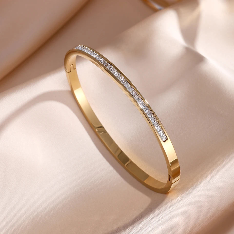 5pcs/Set Minimalist Elegant Luxury Sparkling Bangle Bracelets High-End Titanium Steel Bracelets For Women
