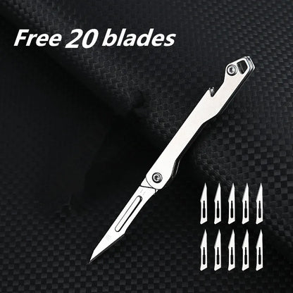 Mini Sharp Folding Art Knife with Replaceable Blade, Portable Unboxing Knife, Paper Cutting Knife, Outdoor Portable Keychain