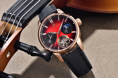 PAGANI DESIGN Men Watches Automatic Mechanical Watch Tourbillon Clock Genuine Leather Waterproof Watch Military Wristwatch Man ﻿