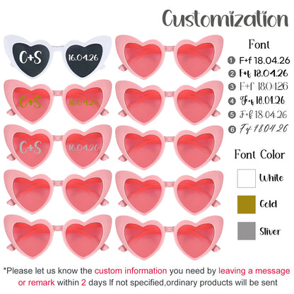 12-120Pcs Custom Wedding Sunglasses Personalised Heart Shaped Sunglasses Wedding Party Favors for Guest Date Initials Custom