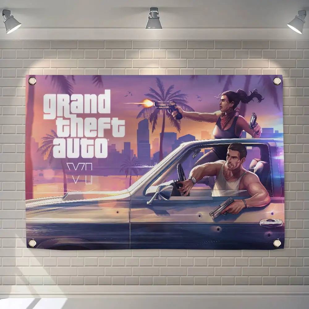 Hot Game G-G-T-A 6 150x200cm 60x90cm Flag Decoration Outdoor Picnic Party Home Camping Party Art Hanging Banner