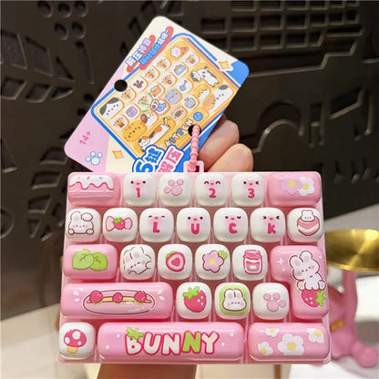 Cute 26 Grids Stress Relief Simulation Keyboard Keychain Animal Diary Desktop Decoration Student Bag Ornament Toy Creative Gift