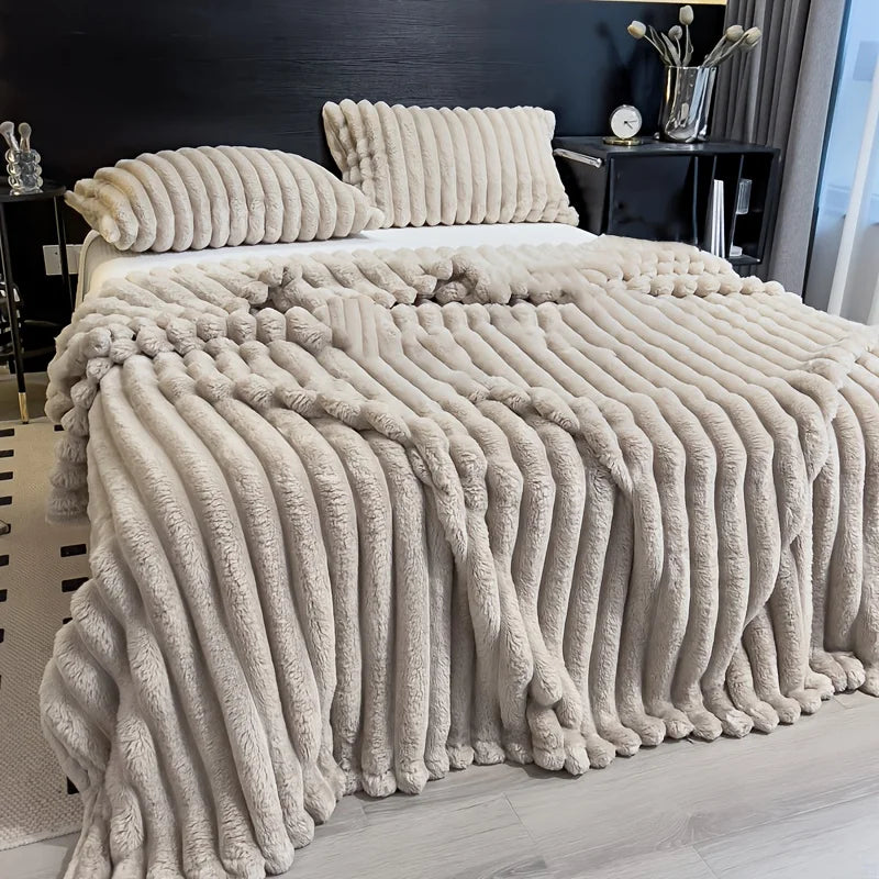 Solid Thickened Wide Striped Flannel Multifunctional Blanket, Can Be Used As Bed Sheet Cover Blanket, Sofa Blanket,nap Blanket