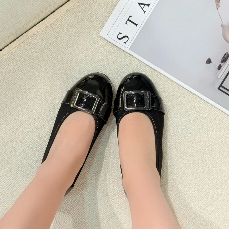Women Flat Shoes Comfortable Slip On Loafers Vintage Square Buckle Soft Sole Ballet Flats Spring Office Work Casual Footwear