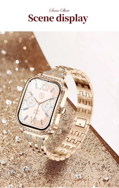 LIGE Fashion Design Women Smart Watch 1.75" Curved Screen Smartwatch Bluetooth Call Clock IP68 Waterproof Diamond Case Bracelet