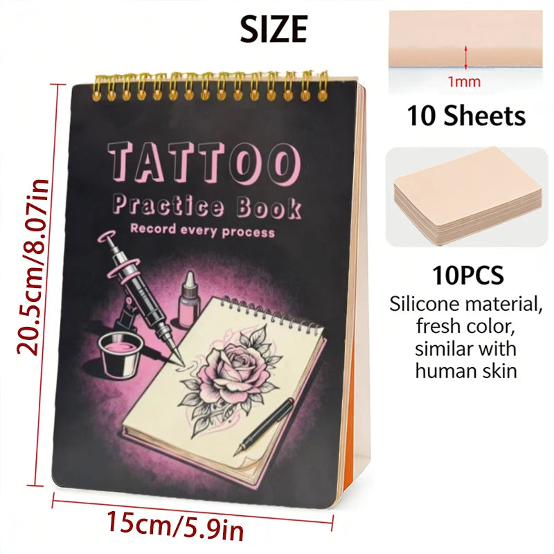 SUANGL Tattoo Practice Skin Book Set-10 Sheets of 1mm Double-side Skin Suitable for Beginners and Studio Students To Practice