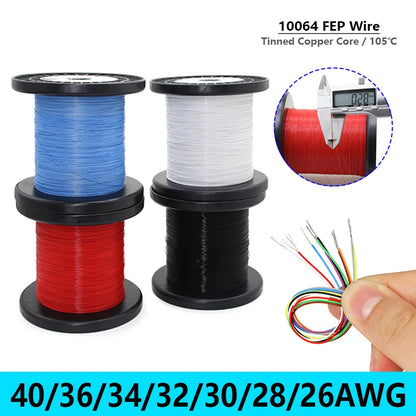 10-100M FEP Insulated 10064 PTFE Wire 40/36/34/32/30/28/26AWG Ultra Fine Micro Litz Wires Solder High Conductivity Copper Cable