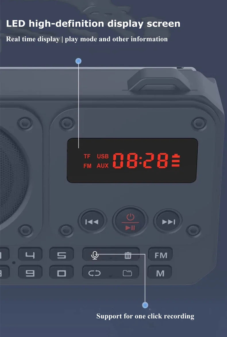 Mini Portable FM Radio Multifunctional Radios Bluetooth Speaker Recorder with LED Display Folder Switching TF Card U Disk Play