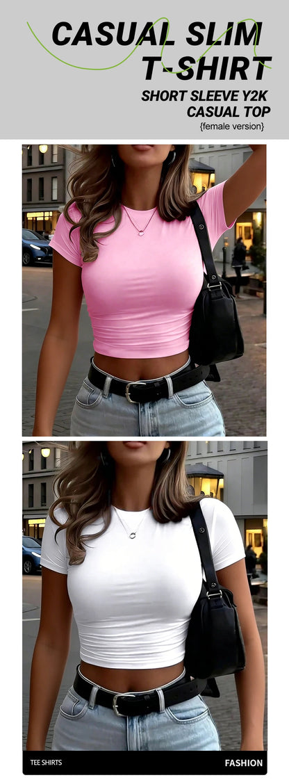 Customized The Logo Picture Women Crop T-Shirt Y2K Slim Summer Short Sleeves Comfortable DIY T Shirts Sexy Street Tee Tops