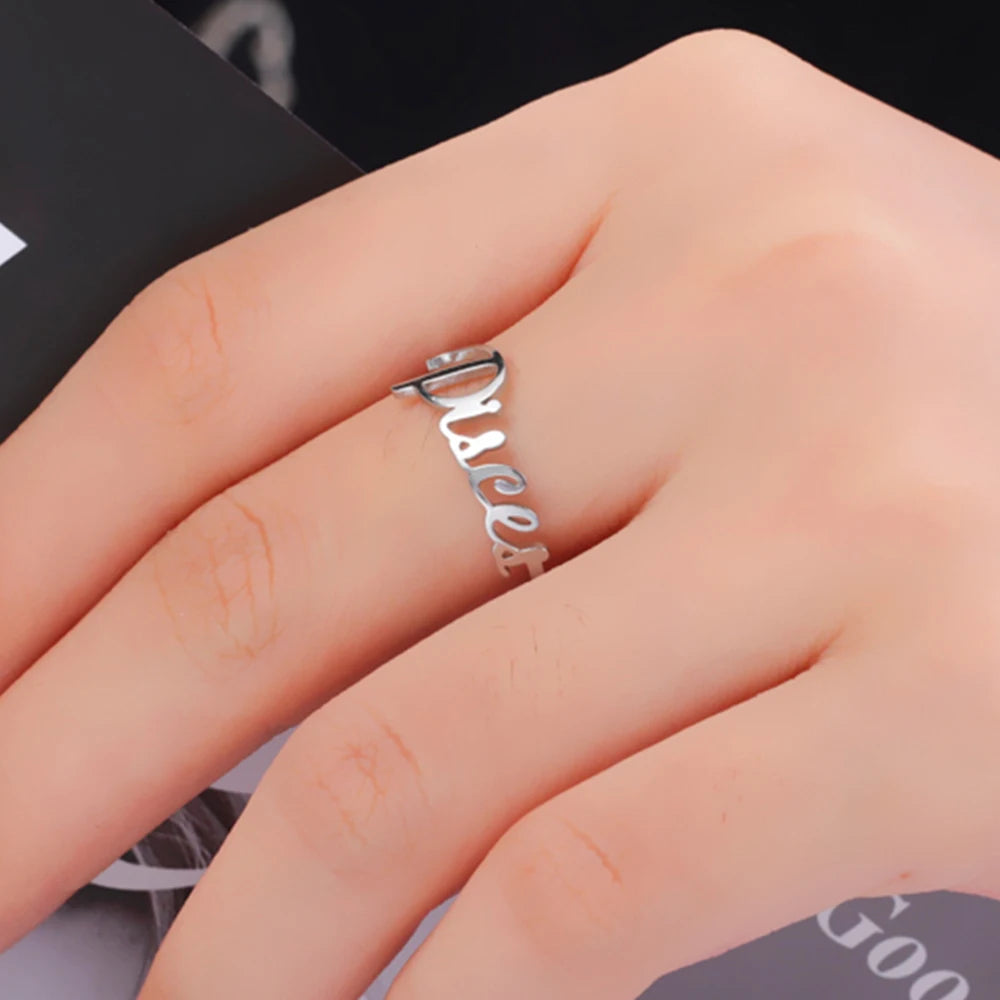 Custom Double First Name Finger Ring For Women Men Personalized Couple Wedding Gift Gold Color Stainless Steel Open Ring Jewelry