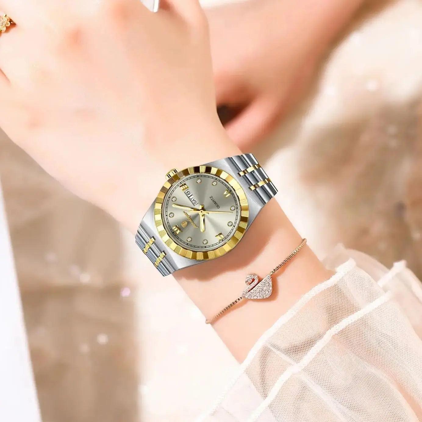 POEDAGAR Elegant Casual Ladies Watch Luminous Waterproof Week Date Fashion Woman Wristwatch Stainless Steel Women Quartz Watches