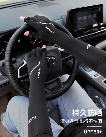 Anti-Sunburn Long Sleeve Men Summer Fingertip Flip Glove Cool Summer Ice Silk Driving Cycling Fishing Non - Slip Arm Warmers
