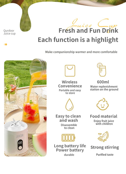 Portable 600ML Juicer Cup 12 Blades for Shakes Smoothies Rechargeable USB Traveling Fruit Juicer Double Cup Fruit Blender