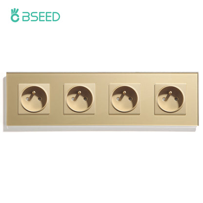 BSEED France Standard Single Wall French Socket Double Power Plug With White Black Gloden Crystal Glass Panel 16A 110V-250V