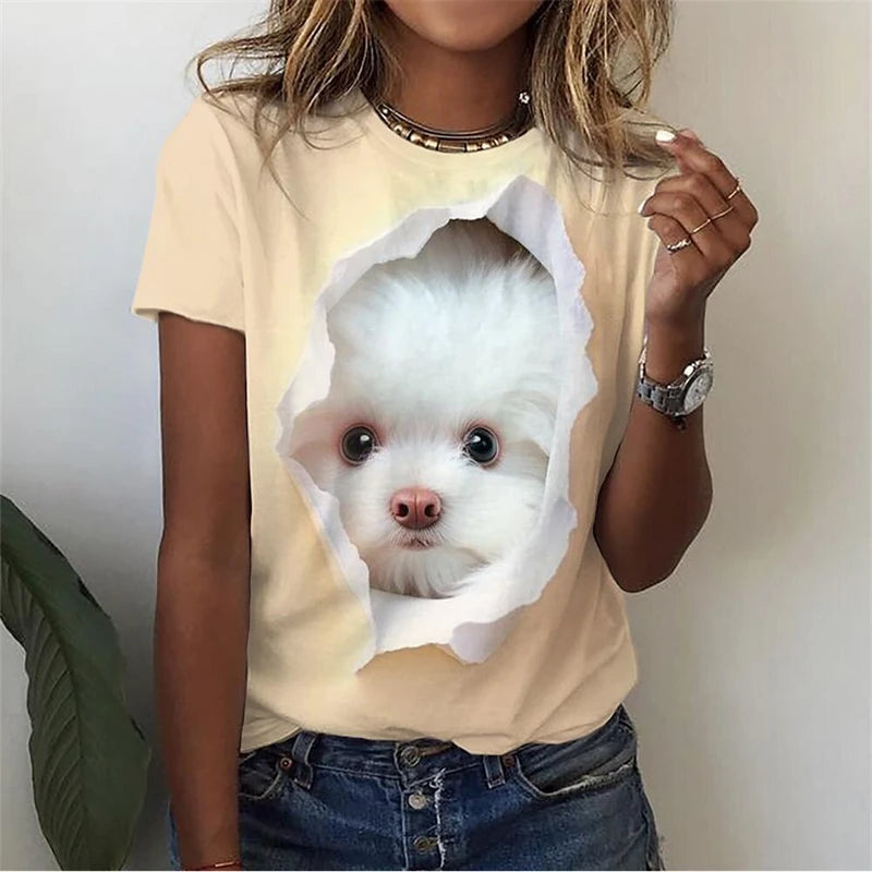 3d Kawaii Cat Printed T Shirt Women Clothing Funny Dog Animal Print Short Sleeve Tees Female Y2k Tops Girl Casual Fashion Tshirt