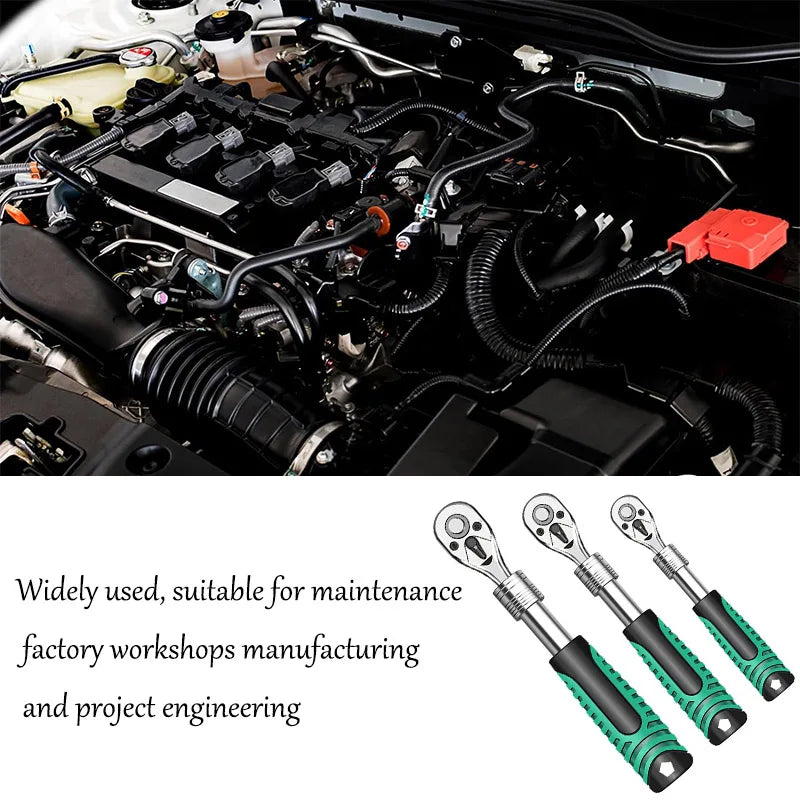 Retractable Ratchet Set 1/4 3/8 1/2 Inch Drive Rotating Ratchet Reversible Drive 72 Tooth Socket Wrench Mechanical Tool