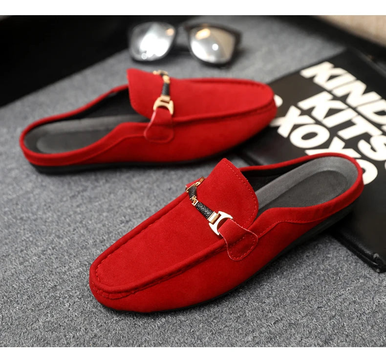 Fashion Red Men's Half Shoes Summer Lightweight Casual Shoes For Men Flat Slippers Comfortable Soft Slip-on Shoes Man Loafers