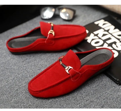 Fashion Red Men's Half Shoes Summer Lightweight Casual Shoes For Men Flat Slippers Comfortable Soft Slip-on Shoes Man Loafers