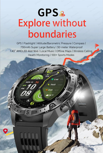 Smart Watch Men GPS Track 30 meters Swim Waterproof  Sports Fitness GPS Precise Positioning Offline Map 2GB Memory Smart Watchs
