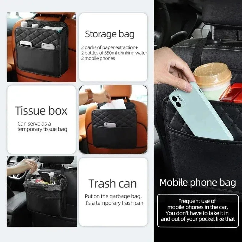 Storage and organization multifunctional car seat storage bag leather car storage bag garbage bag suitable for most car models