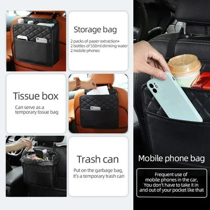 Storage and organization multifunctional car seat storage bag leather car storage bag garbage bag suitable for most car models