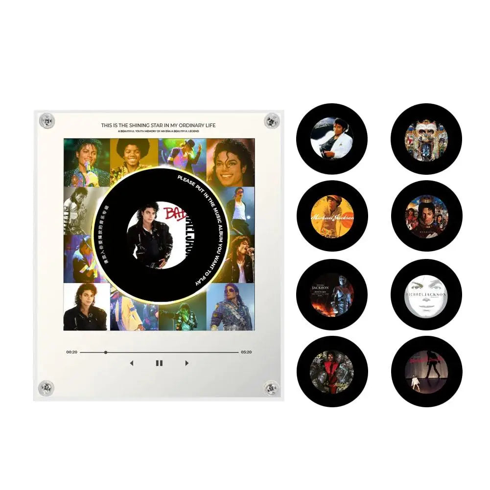 Creative Vinyl Music Player Fridge Magnet Decor,with 9Pcs NFC Rotating Disc Cards ,NFC Sensing Vinyl Song Player Night Light