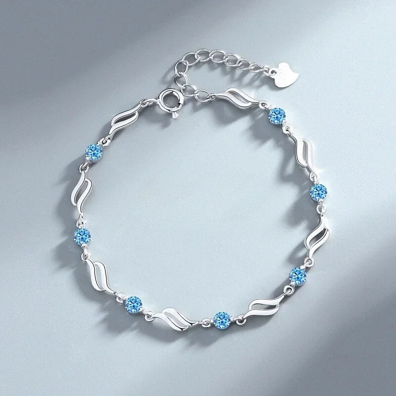 2pcs/set 925 Sterling Silver Heart Bracelet Necklace Jewelry Set for Women Korean Adjustable Charm Bracelet Luxury Party Jewelry