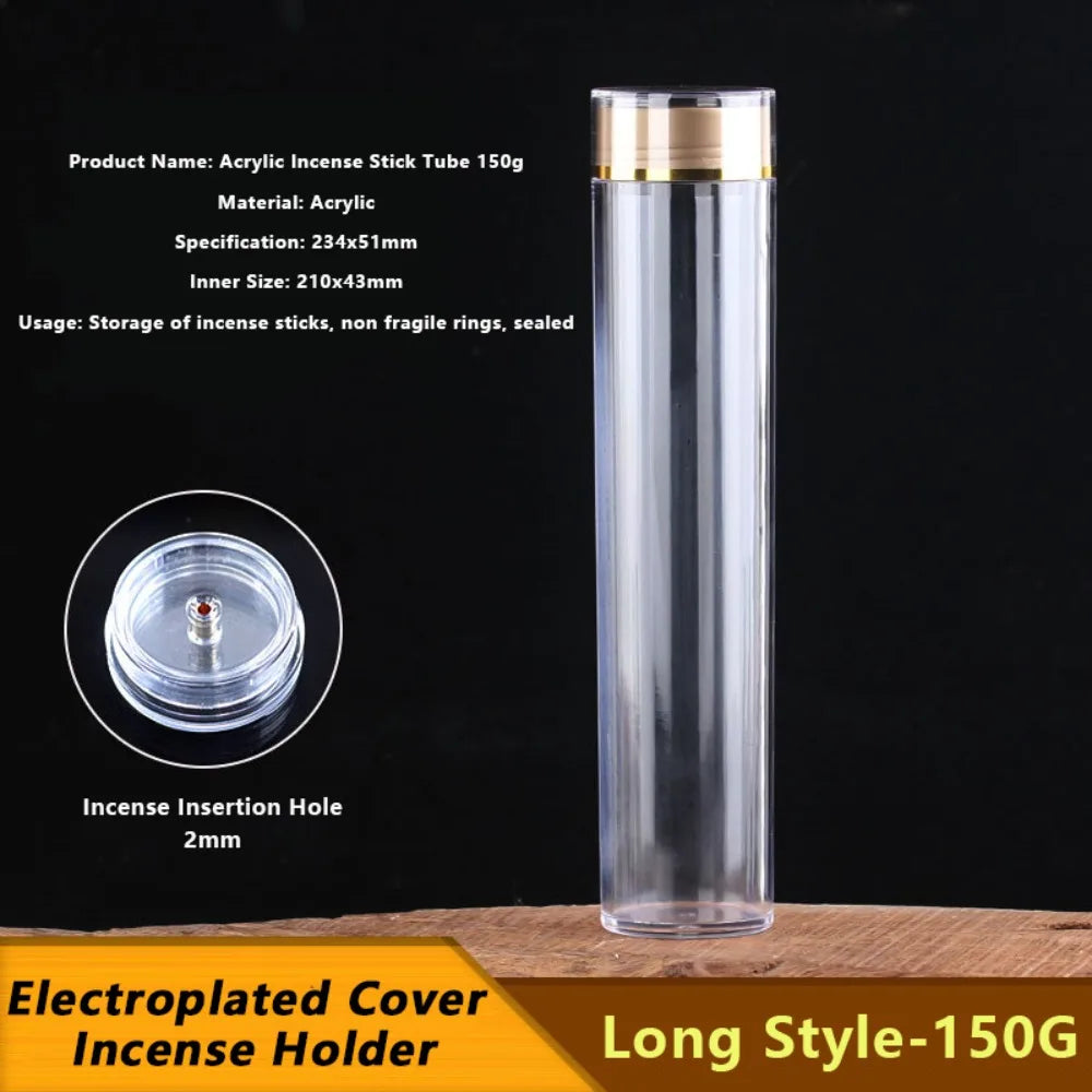 Portable Acrylic Incense Stick Tube Transparent with Detachable Airtight Lid Incense Holder Joss Stick Storage Tube