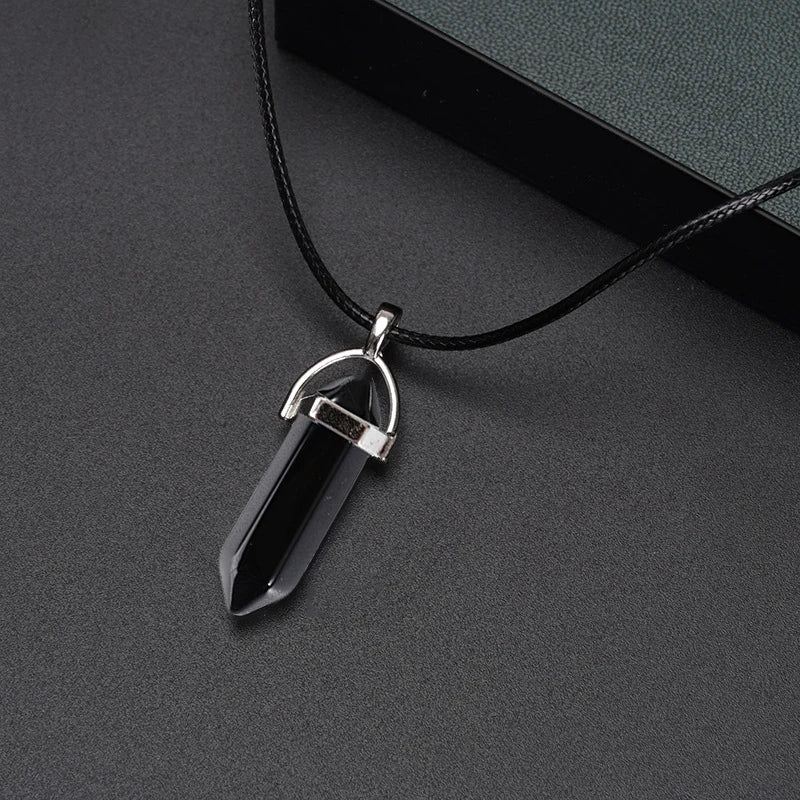 2Pcs/Set Luminous Hexagonal Column Heart Pendant Couple Magnetic Necklace Natural Stone Geometric Pendant Necklace Jewelry Gifts