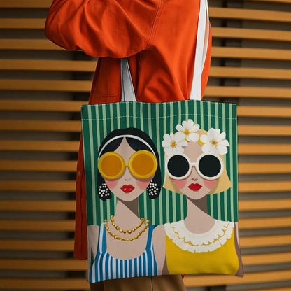 A Fashion glasses pattern printed canvas tote bag, suitable for daily use, shopping, school, and travel