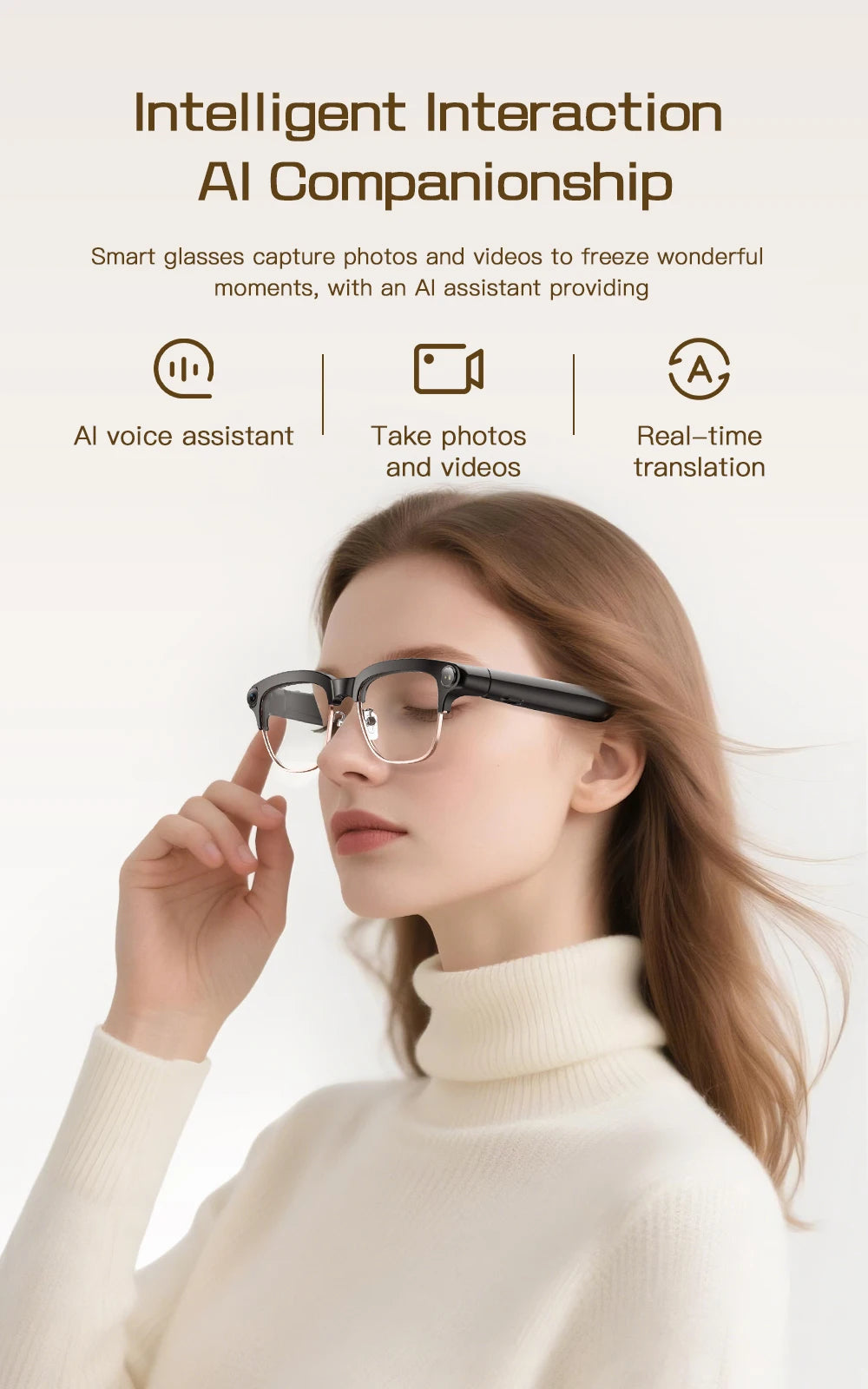 2026 New 8MP Ultra-Wide HD Camera Smart Glasses Video Record 4GB AI Photo Recognition BT Call Translation Voice Smart Glasses