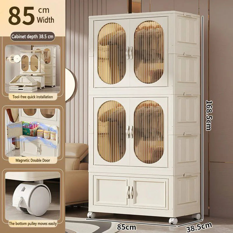 Foldable Baby Closet Plastic Infant Wardrobe Children's Clothing Storage Cabinet for Home Bedroom No Installation Needed