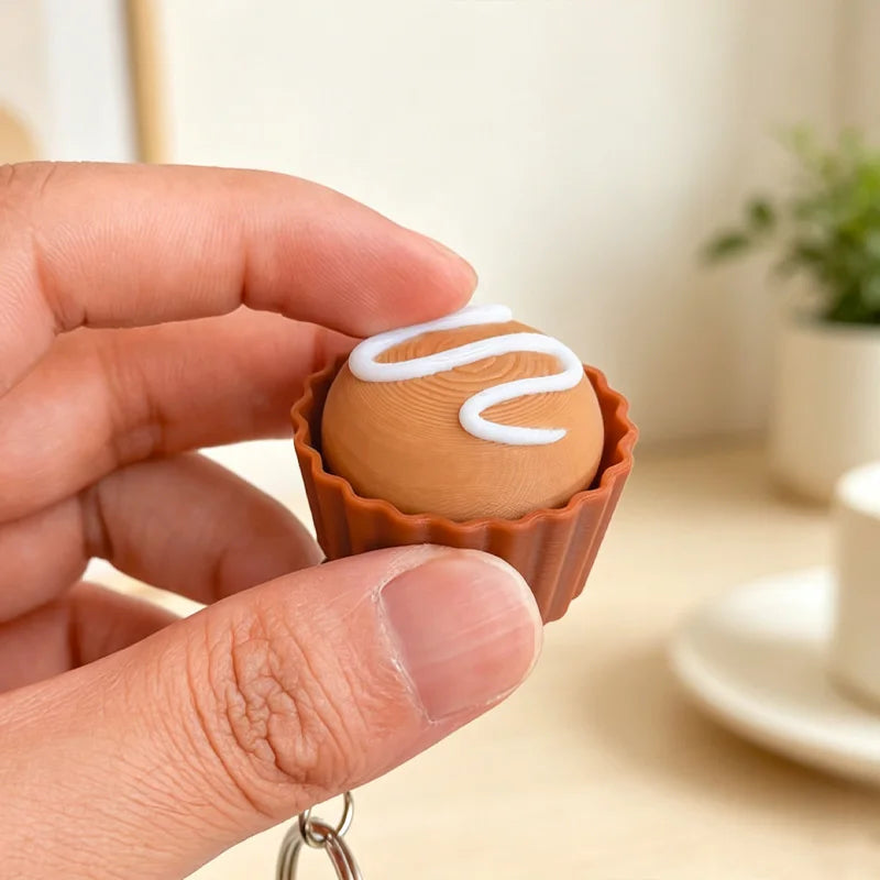 3D Printed Cappuccino Coffee Cup Keyrings Creative Clicker Button Dessert Keychains Office Stress Relief Keyboard Fidgets Gifts