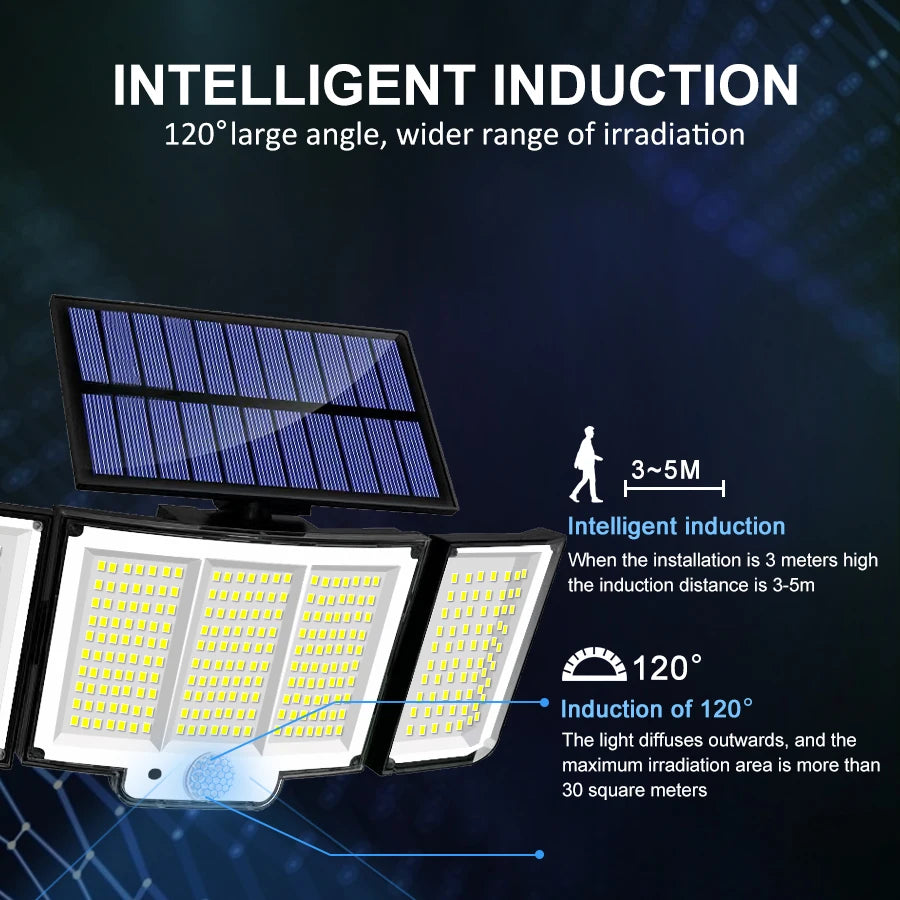 Solar Lights Outdoor 348LED 3 Heads Waterproof Solar Powered Security Flood Lights Motion Sensor Outdoor Lights For Garden