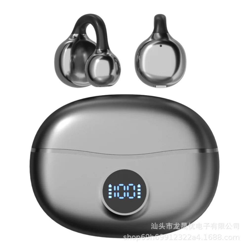 Clip on Earbuds Open Ear Wireless Bluetooth 5.4 LED Display Headphones with Mic,Noise Cancelling,Comfortable Sports Ear Buds