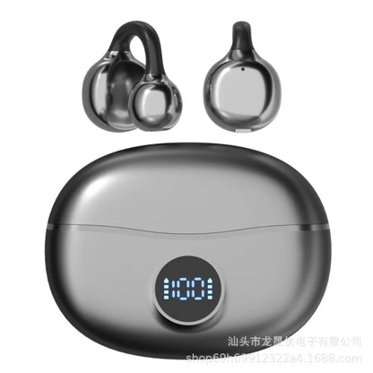 Clip on Earbuds Open Ear Wireless Bluetooth 5.4 LED Display Headphones with Mic,Noise Cancelling,Comfortable Sports Ear Buds