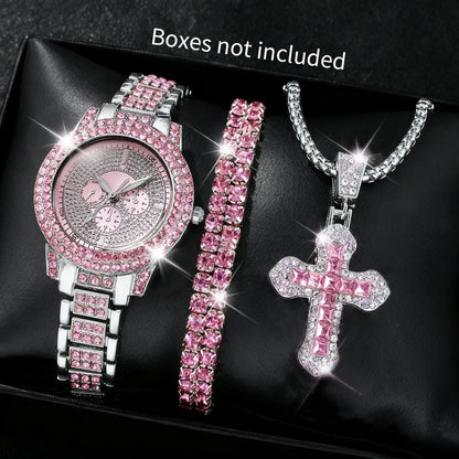 20262026 Spring Fashion Quartz Watch Accessories Set for Men and Women, Simple and Trendy Double Row Bracelet Cross Set