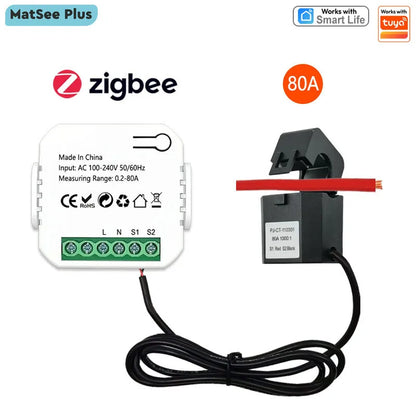 Smart ZigBee Energy Meter 80A with Clamp App Monitor KWh Voltage Current Power Consumption 110V 240V Support ZigBee2MQTT
