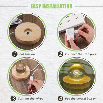 5-8cm Solid Wood LED USB Lamp Holder Display Base Night Light Luminous Bottle Coasters Crystal Ball Glass Ornament Stand Decor