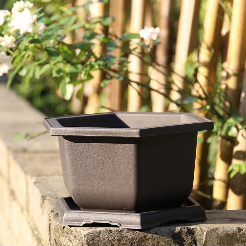 Rectangular Square Flowerpots Imitation Purple Clay Succulent Plants Pots Oval Pots Outdoor Garden Landscape Bonsai Pot Trays