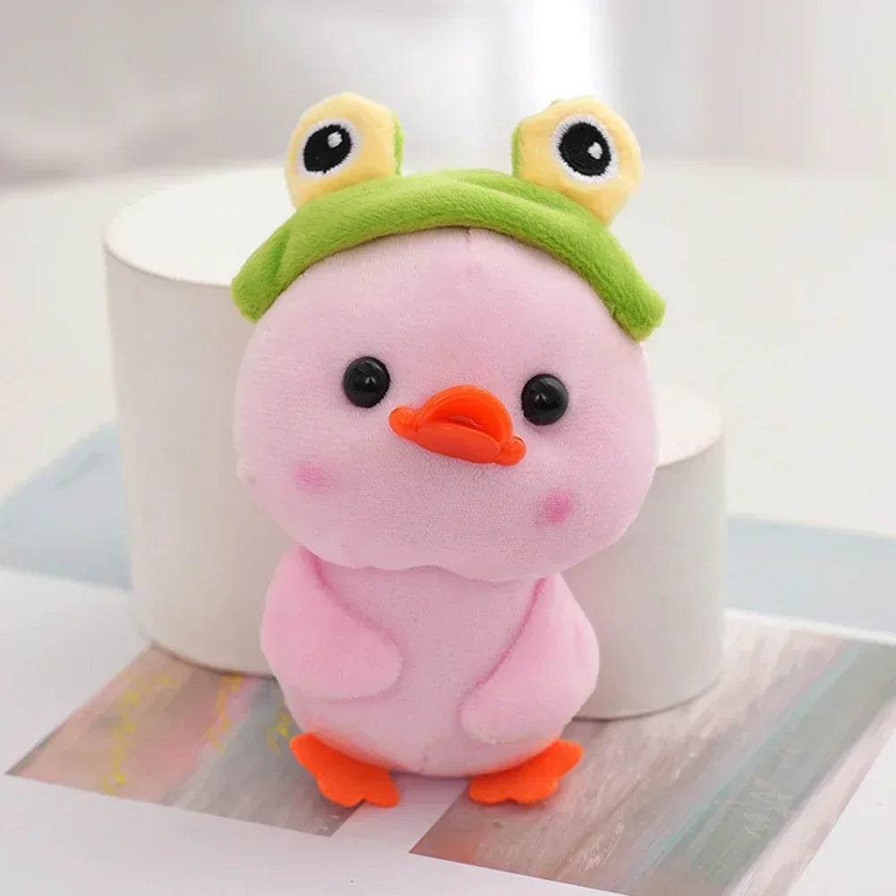 12cm Creative Cute Little Yellow Duck Cartoon Cafe Duck Keychain Pendant Plush Toy Stuffed Toy Doll with Hat Plush Duck Toy