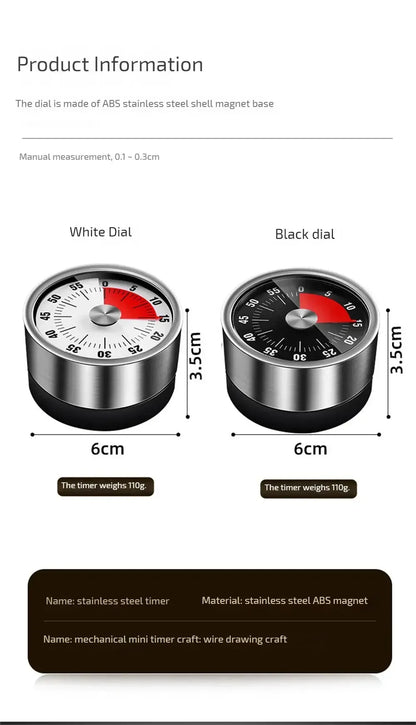 Stainless Steel Timer Kitchen Magnet Mechanical Egg Timer Home Baking Cooking Alarm Clock