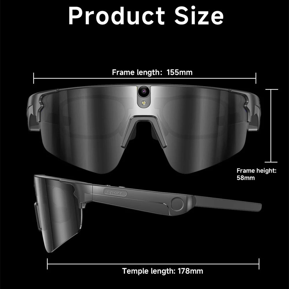 Inteligentne okulary rowerowe AI 4K HD z kamerą 800W, połączenia Bluetooth, tłumaczenie, stabilizacja obrazu, przeciwsłoneczne, dla mężczyzn i kobiet, anty-UV, wodoodporne, muzyka