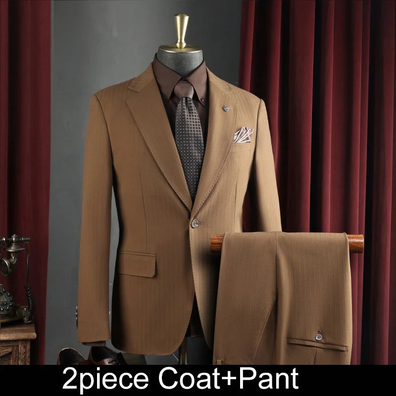 Men Suit Outfit Simple Solid Turn Down Collar Blazer Man Single-breasted Vest Straight-leg Pant Male Slim Wedding 3-piece Set