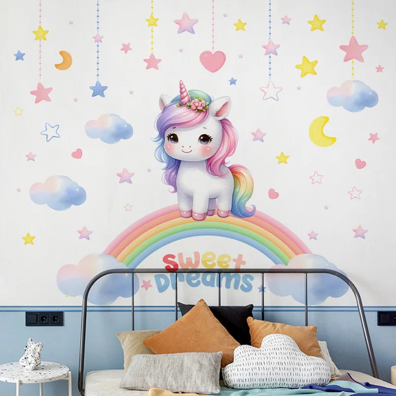 Unicorn Vinyl Child Wall Sticker For Baby Room Decoration Bedroom Accessories Furniture Sticker Adhesive Wallpaper Wall Decor