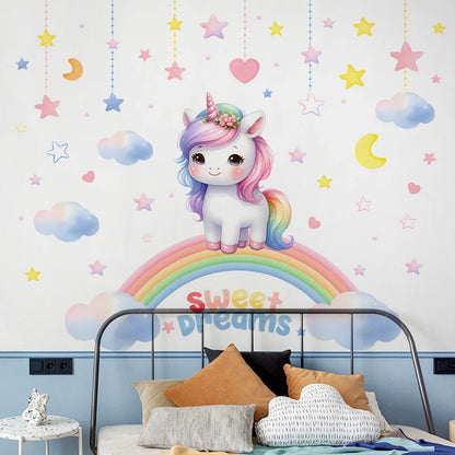 Unicorn Vinyl Child Wall Sticker For Baby Room Decoration Bedroom Accessories Furniture Sticker Adhesive Wallpaper Wall Decor