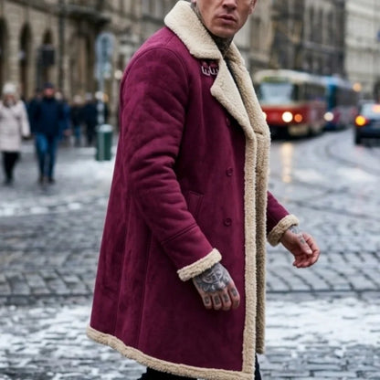 New Arrival Men’s Winter Jacket Windproof Fleece-Lined Mid-Length Faux Suede Coat with Faux Fur Lining Men’s Winter Coat