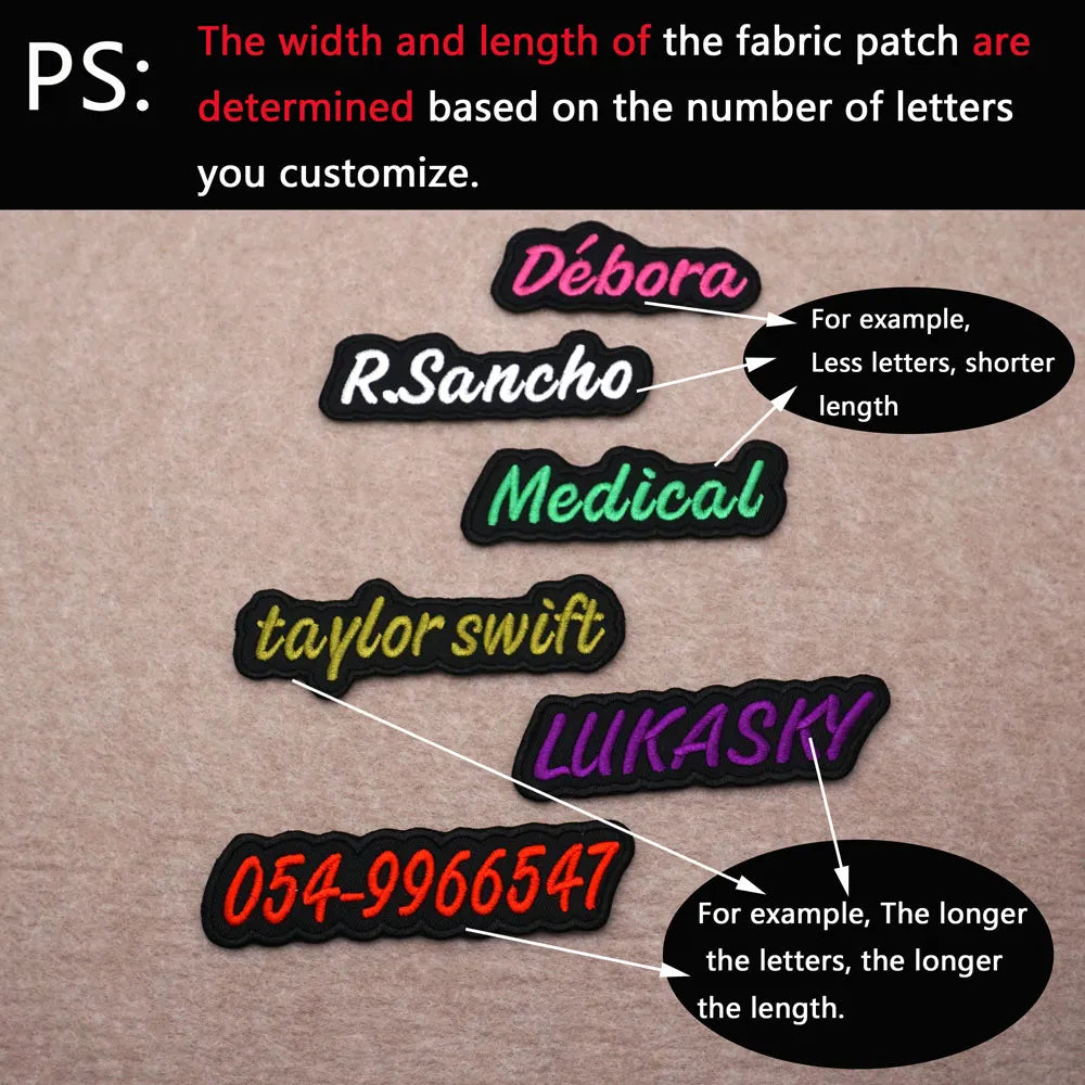 Custom Colorful Irregular Shape Embroidered Name Patch, Personalized Text Badge with Iron-On backing and Hook&Loop Backing